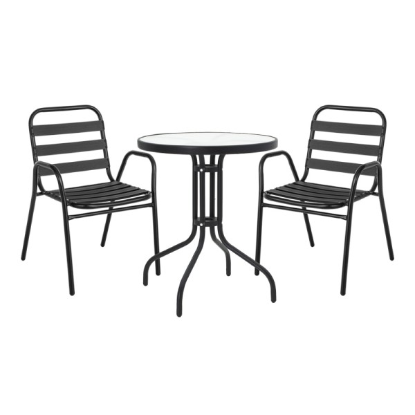 Τραπεζαρία Watson-Sussie pakoworld σετ 3τεμ μέταλλο μαύρο-γυαλί Φ60x70εκ