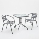 Τραπεζαρία Watson-Tade pakoworld 3τεμ μέταλλο ανθρακί-γυαλί 70x70x70εκ