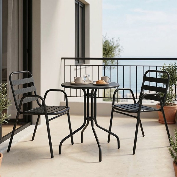 Τραπεζαρία Vergo-Sussie pakoworld 3τεμ μαύρο μέταλλο Φ60x70εκ