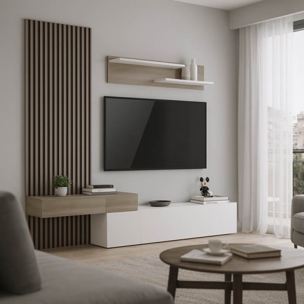 Σύνθετο σαλονιού Litende pakoworld σε λευκή-sonoma απόχρωση 249.4x42.2x199.5εκ