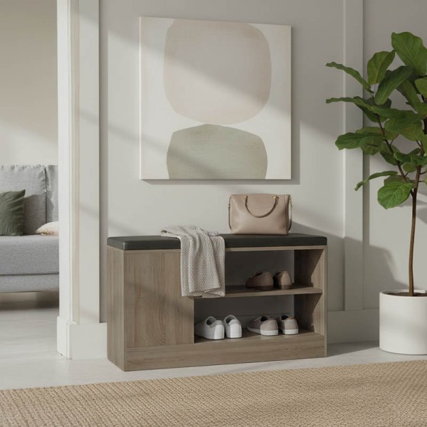 Παπουτσοθήκη-σκαμπό Deboule pakoworld 8 ζευγών σε sonoma-μαύρη απόχρωση 90x30x46εκ