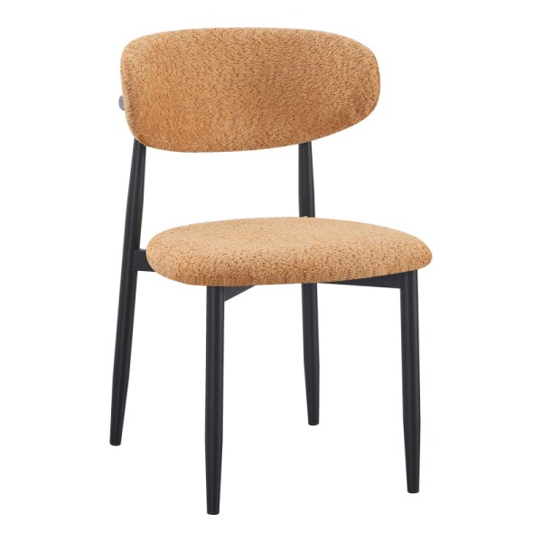 Καρέκλα Folegio pakoworld μπουκλέ σε camel απόχρωση με μαύρα πόδια 50x57x79.5εκ | Συσκευασία 4 τμχ