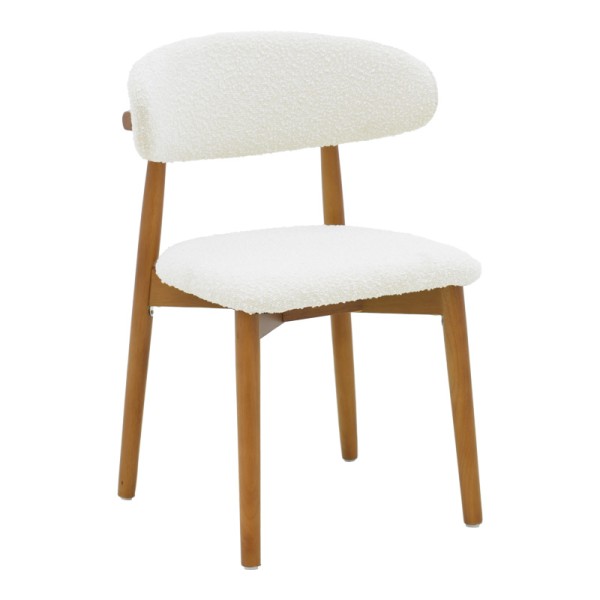 Καρέκλα Ubene pakoworld rubberwood σε καρυδί-μπουκλέ ύφασμα σε λευκή απόχρωση 51x56x79εκ | Συσκευασία 2 τμχ