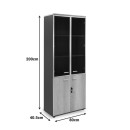 Ντουλάπα γραφείου με γυάλινες πόρτες Lotus pakoworld χρώμα φυσικό - ανθρακί 80x40x200εκ