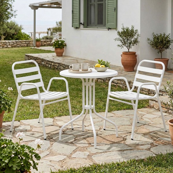 Τραπεζαρία Vergo-Sussie pakoworld σετ 3τεμ λευκό μέταλλο Φ60x70εκ