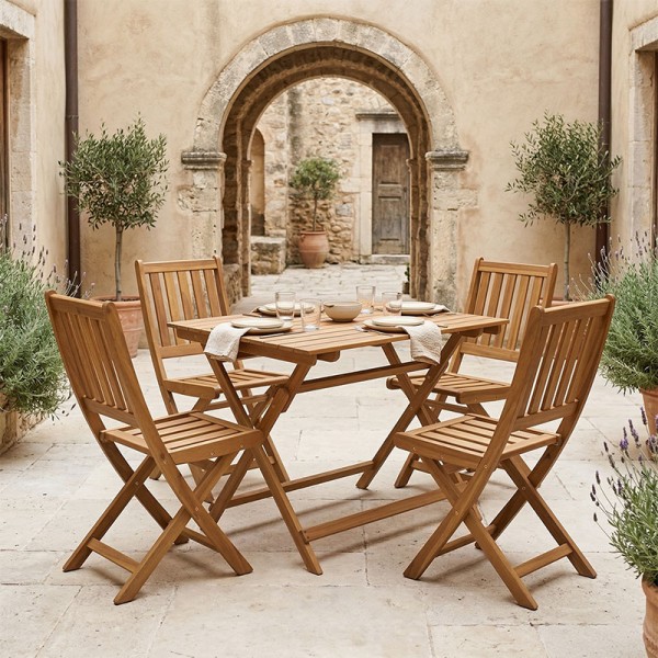 Τραπεζαρία Elijie-Jaybo pakoworld σετ 5τεμ πτυσσόμενο φυσικό μασίφ ξύλο ακακίας 100x65x72εκ