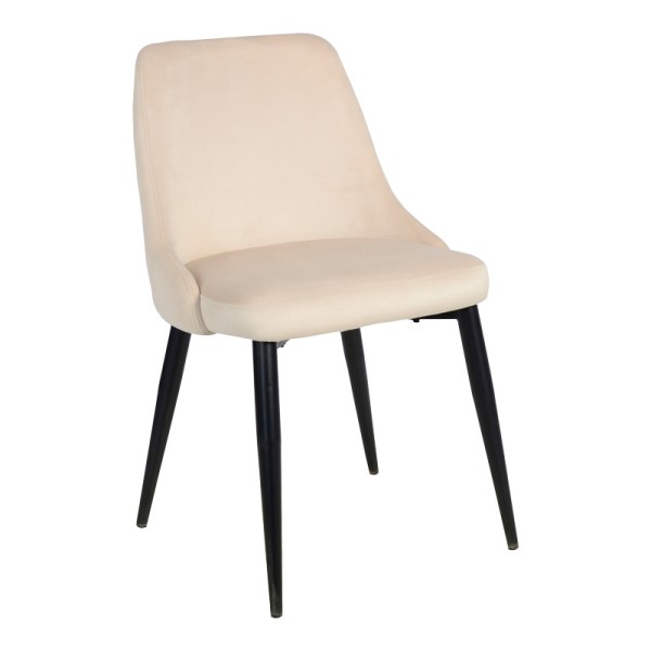 Καρέκλα Zedna pakoworld μπεζ βελούδο με μαύρα μεταλλικά πόδια 51x58x84εκ