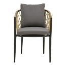 Πολυθρόνα Peluxe pakoworld αλουμίνιο ανθρακί-pe σχοινί φυσικό-μαξιλάρια γκρι 54x62x84εκ