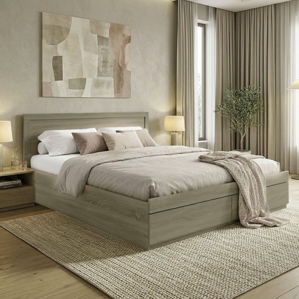 Κρεβάτι Olympus pakoworld με συρτάρι σε sonoma απόχρωση 160x200εκ