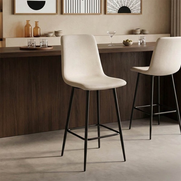 Σκαμπό μπαρ Grato pakoworld ύφασμα μπεζ-πόδι μαύρο μεταλλικό 43.5x55x114εκ | Συσκευασία 4 τμχ