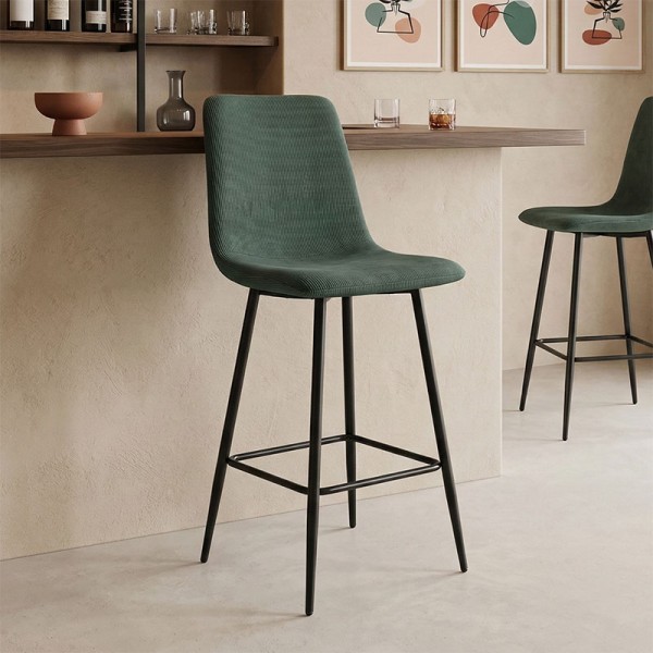 Σκαμπό μπαρ Grato pakoworld ύφασμα κυπαρισσί-πόδι μαύρο μεταλλικό 43.5x55x114εκ | Συσκευασία 4 τμχ