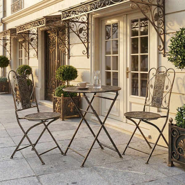 Τραπεζαρία Drill pakoworld σετ 3τεμ μέταλλο χρώμα χαλκού antique