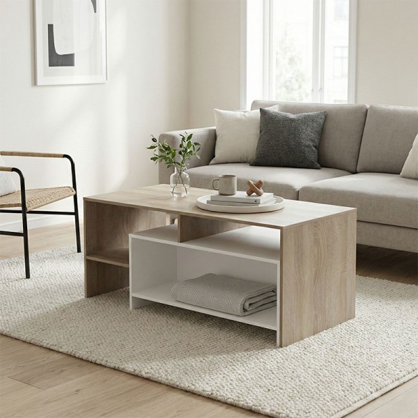 Τραπέζι σαλονιού Consa pakoworld sonoma - λευκό 120x60x52.8εκ