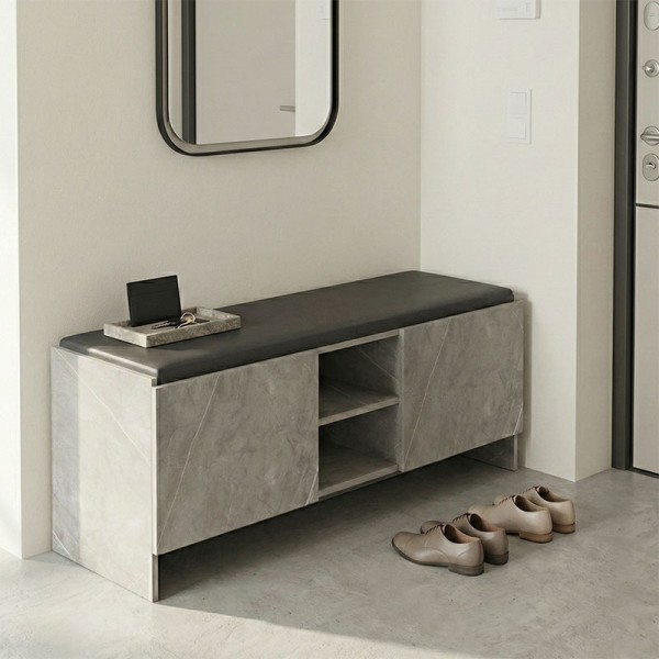 Παπουτσοθήκη-σκαμπό Zulla pakoworld γκρι μπεζ εφε μαρμαρου-μαυρο 110x37x43εκ