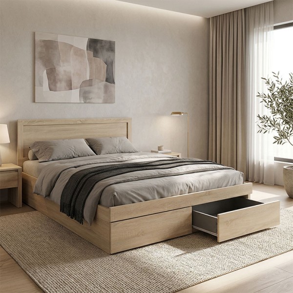 Κρεβάτι Olympus pakoworld με συρτάρι σε sonoma απόχρωση 150x200εκ