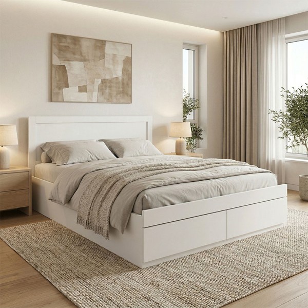 Κρεβάτι Olympus pakoworld με συρτάρι σε λευκή απόχρωση 150x200εκ