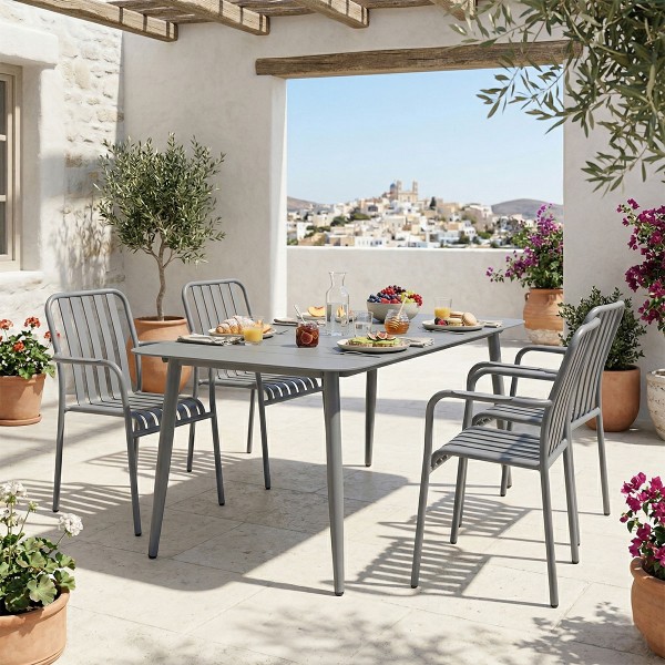 Τραπεζαρία Heven Vista pakoworld σετ 5τεμ ανθρακί αλουμίνιο 150x80x72εκ