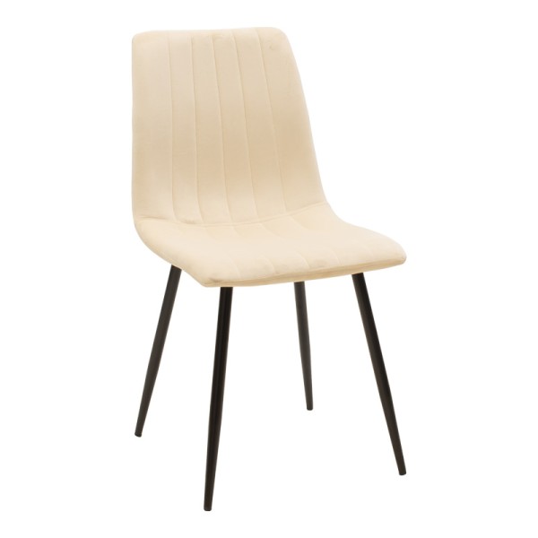 Καρέκλα Noor pakoworld μπεζ βελούδο με πόδι μετάλλου σε μαύρη απόχρωση 44x53x86εκ | Συσκευασία 4 τμχ