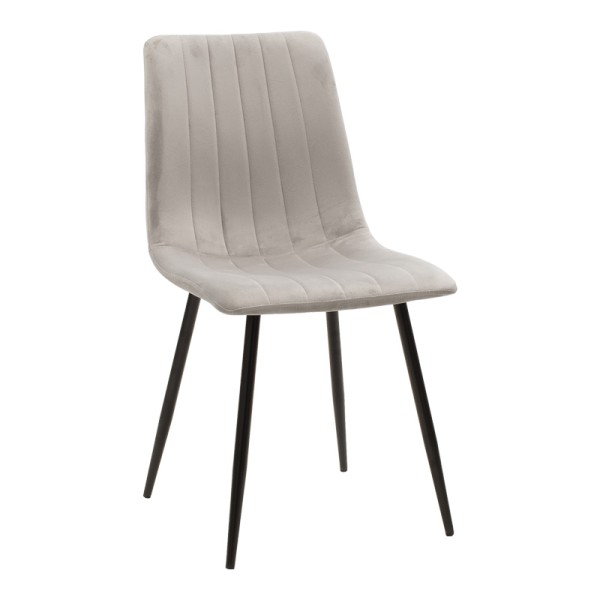 Καρέκλα Noor pakoworld γκρι βελούδο με πόδι μετάλλου σε μαύρη απόχρωση 44x53x86εκ | Συσκευασία 4 τμχ