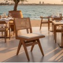 Καρέκλα Winslow pakoworld ξύλο rubberwood ανοικτό καρυδί-pvc rattan φυσικό-ύφασμα γκρι | Συσκευασία 2 τμχ