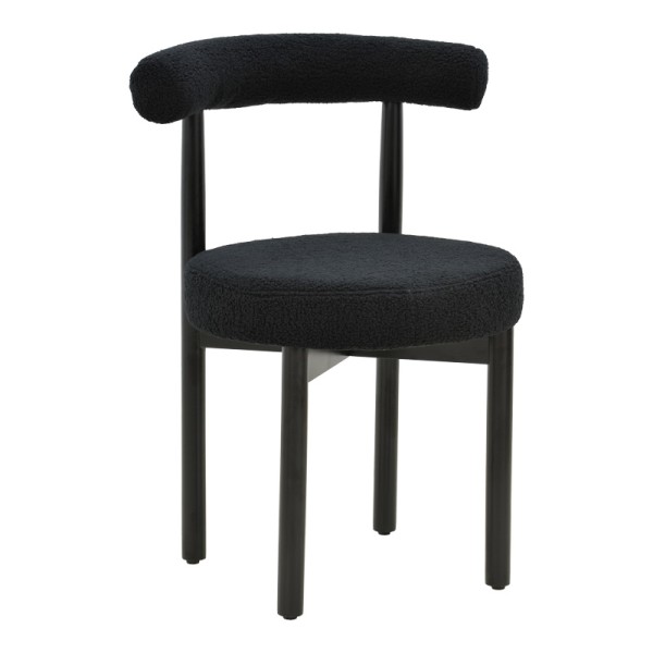 Καρέκλα Fenza pakoworld μαύρο μπουκλέ ύφασμα-πόδι ξύλο οξιάς σε μαύρη απόχρωση 60x54x75εκ | Συσκευασία 2 τμχ