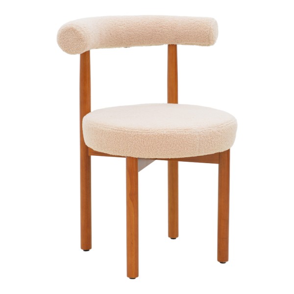 Καρέκλα Fenza pakoworld μπεζ μπουκλέ ύφασμα-πόδι ξύλο οξιάς σε καρυδί απόχρωση 60x54x75εκ | Συσκευασία 2 τμχ
