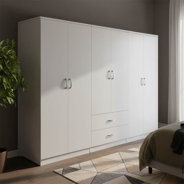 Ντουλάπα εξάφυλλη Athos I pakoworld λευκή 240x42x180εκ