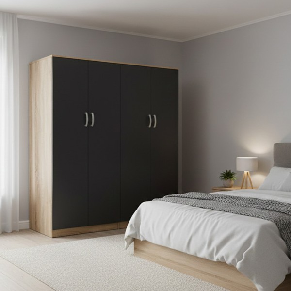Ντουλάπα τετράφυλλη Athos Ι pakoworld sonoma-ανθρακί 160x42x180εκ