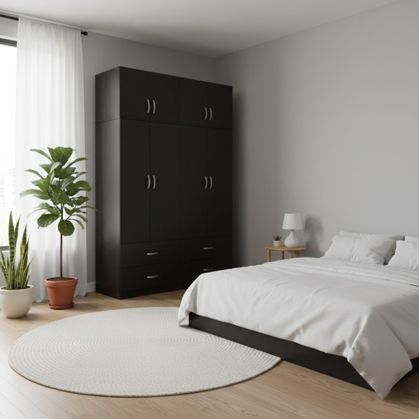Ντουλάπα τετράφυλλη με πατάρι Athos pakoworld wenge 160x42x240εκ