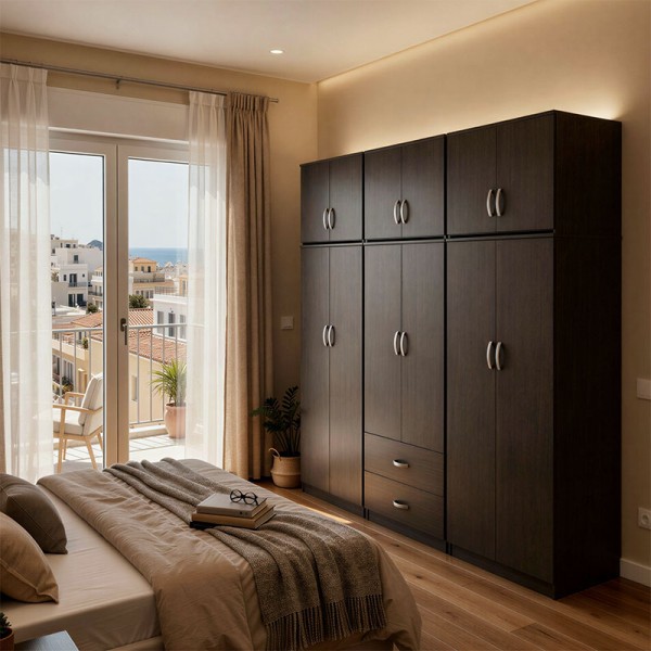 Ντουλάπα εξάφυλλη με πατάρι Athos pakoworld wenge 240x42x240εκ