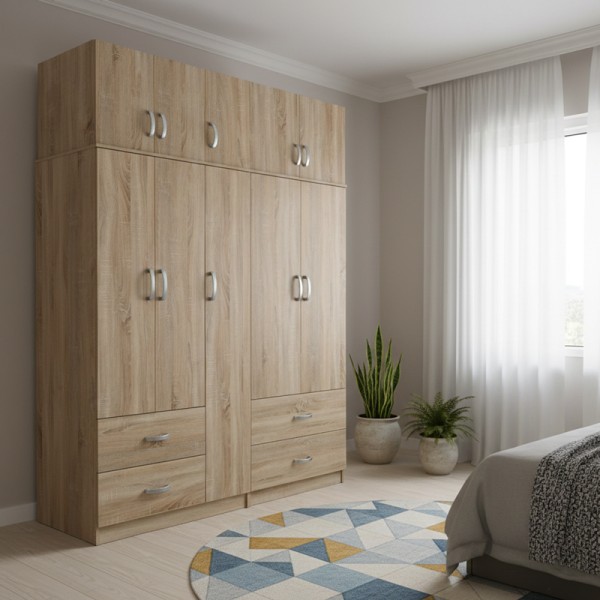 Ντουλάπα πεντάφυλλη με πατάρι Athos pakoworld sonoma 170x42x240εκ