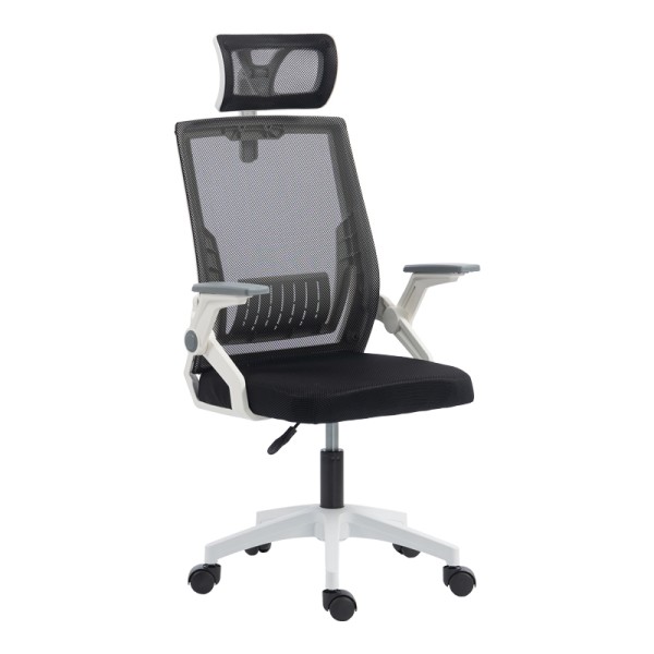 Καρέκλα γραφείου Plymot pakoworld λευκή - mesh μαύρο 48x58x112-122εκ