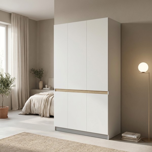 Ντουλάπα τρίφυλλη Merzia pakoworld  sonoma-λευκό 120x46.5x183εκ