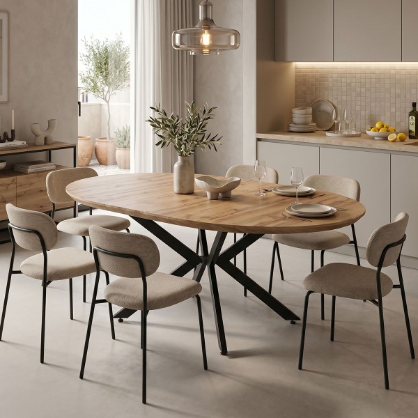 Τραπέζι επεκτεινόμενο Edina pakoworld mdf σε sonoma απόχρωση με μαύρα μεταλλικά πόδια 130-170x130x75εκ