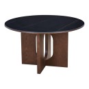 Τραπέζι Merge pakoworld sintered stone-mdf σε μαύρο μαρμάρου με καρυδί βάση Φ130x75εκ