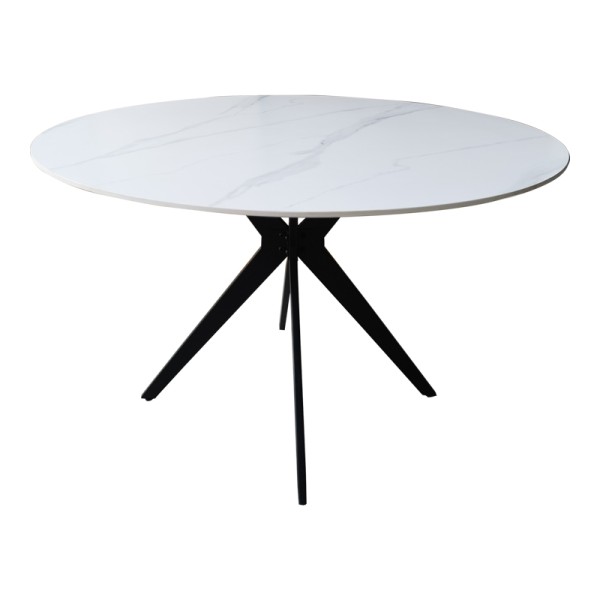 Τραπέζι Orbital pakoworld sintered stone λευκή όψη μαρμάρου με μαύρα μεταλλικά πόδια Φ120x76εκ