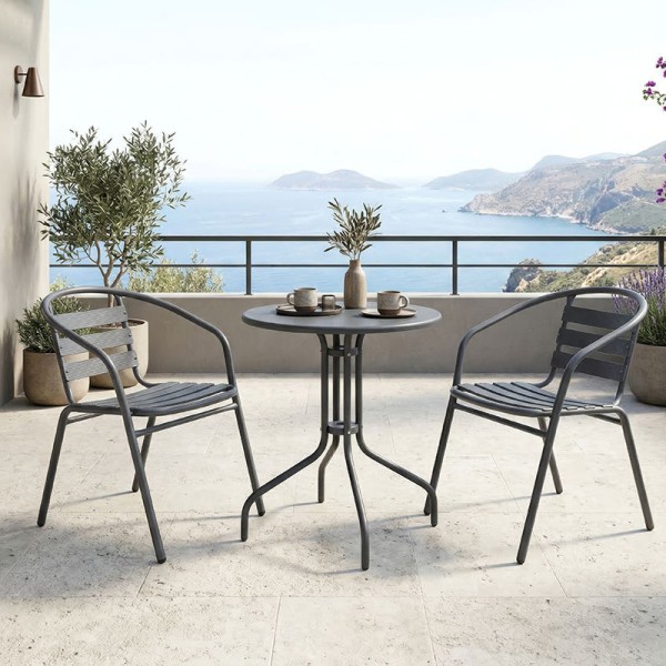 Τραπεζαρία Vergo Tade pakoworld σετ 3τεμ ανθρακί μέταλλο Φ60x70εκ