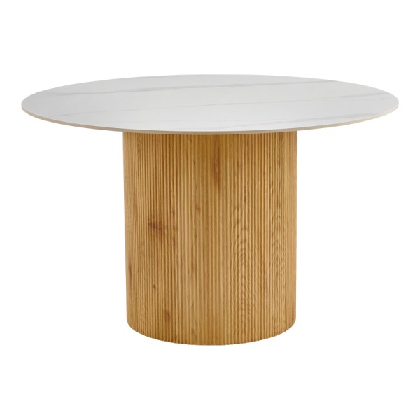 Τραπέζι Sikulu pakoworld oak MDF με κεραμική επιφάνεια σε λευκό μαρμάρου Φ125x77εκ