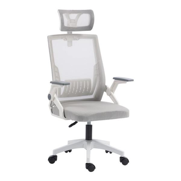 Καρέκλα γραφείου Plymot pakoworld λευκή - mesh γκρι 48x58x112-122εκ