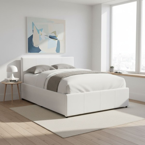 Κρεβάτι Dellia pakoworld με αποθηκευτικό χώρο pu λευκό 120x200εκ
