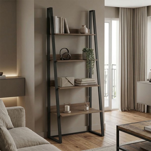 Βιβλιοθήκη-Ραφιέρα Alfa pakoworld sonoma-μαύρο μέταλλο 75x36x185εκ