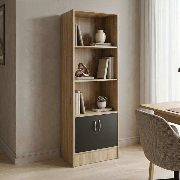 Βιβλιοθήκη Tekaro pakoworld sonoma-ανθρακί 57x33x180εκ