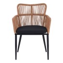 Πολυθρόνα Naoki pakoworld pe rattan -metal σε φυσική απόχρωση με μαύρα πόδια/μαξιλάρι 59x62.5x82εκ