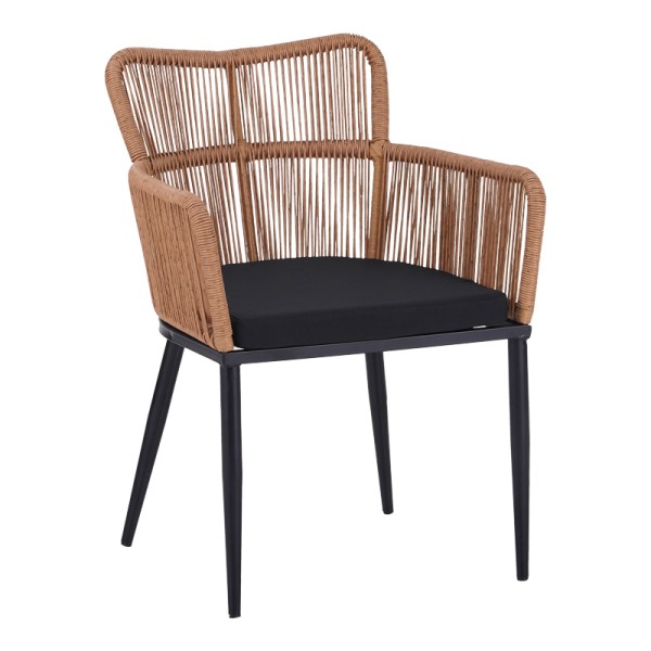 Πολυθρόνα Naoki pakoworld pe rattan -metal σε φυσική απόχρωση με μαύρα πόδια/μαξιλάρι 59x62.5x82εκ