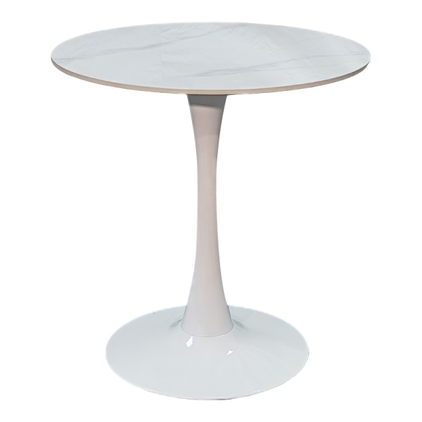 Tραπέζι Balou pakoworld sintered stone σε λευκή απόχρωση με όψη μαρμάρου-βάση λευκό μέταλλο Φ90x73εκ