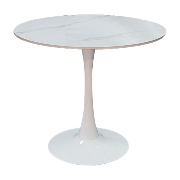Tραπέζι Balou pakoworld sintered stone σε λευκή απόχρωση με όψη μαρμάρου-βάση λευκό μέταλλο Φ120x73εκ