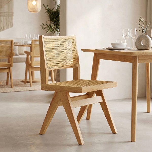 Καρέκλα Winslow pakoworld rubberwood-rattan σε φυσική απόχρωση 46x58x80εκ | Συσκευασία 2 τμχ