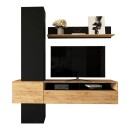 Σύνθετο σαλονιού Wendy pakoworld σε oak-μαύρη απόχρωση 195.1x37.3x219.1εκ