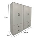 Ντουλάπα τετράφυλλη με συρτάρια Athos pakoworld λευκή 160x42x180εκ