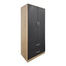 Ντουλάπα δίφυλλη με 2 συρτάρια Alvia pakoworld sonoma-ανθρακί 80x51.5x180εκ